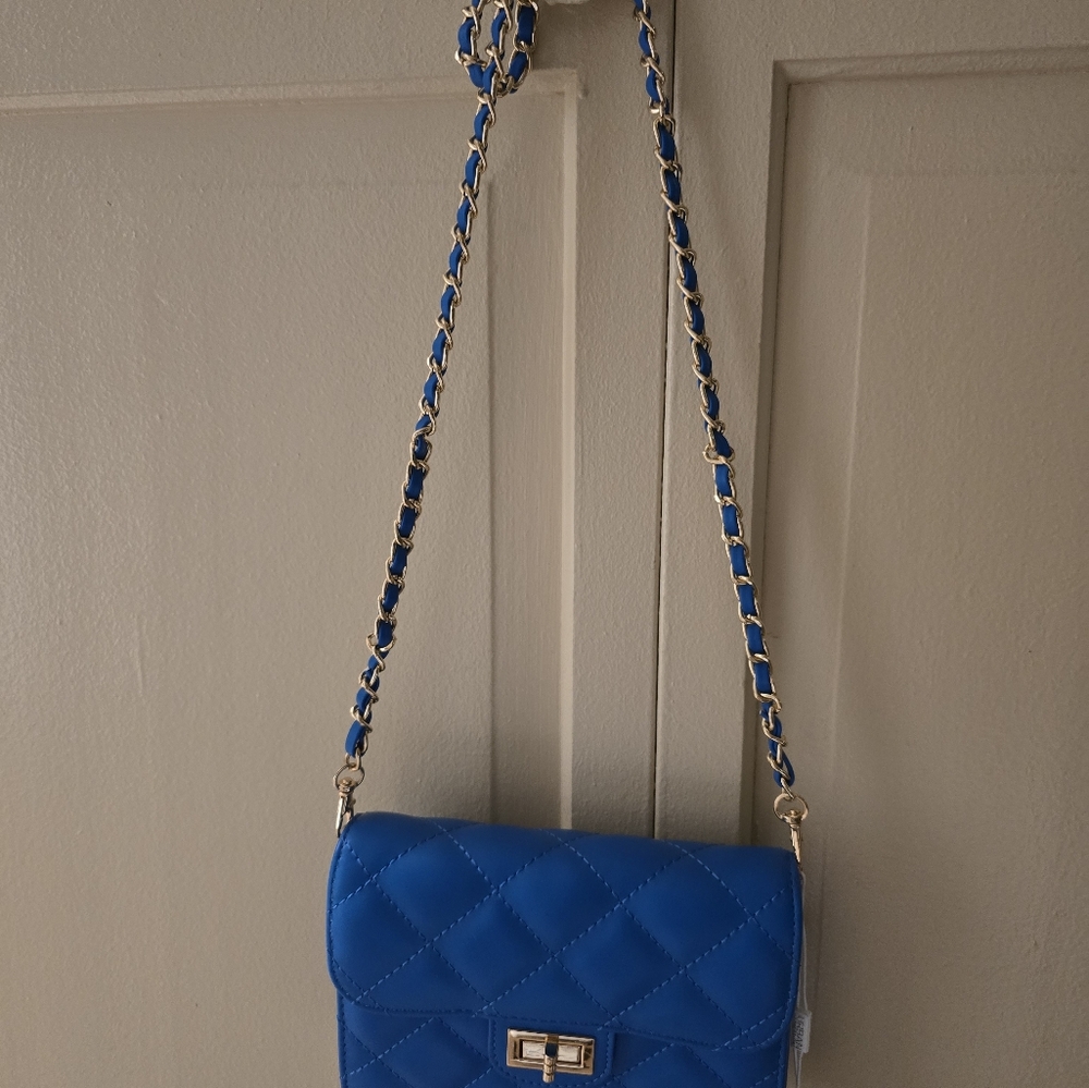 Blue Quilted Crossbody Bag